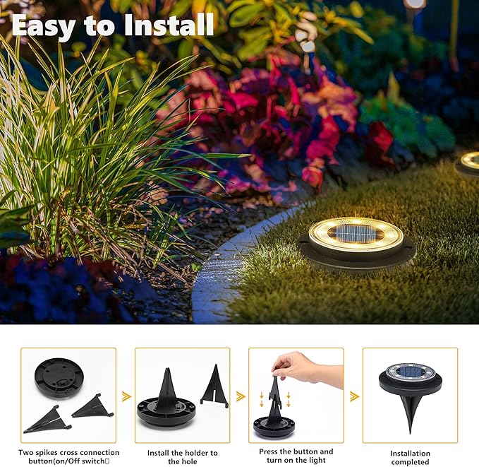 Flacchi Solar Lights Outdoor - Solar Powered Ground Lights Outdoor Solar Disk Light Waterproof Landscape Light for Patio Yard Pathway Walkway Driveway (Warm White, 12 Pack) Flacchi