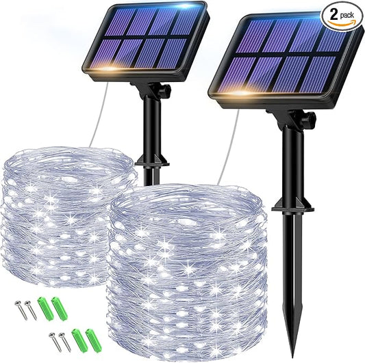 2-Pack Solar String Lights Outdoor, 160LED 66FT Solar Fairy Lights Waterproof 8 Modes Copper Wire Solar Powered Twinkle Lights for Outside Garden Patio Tree Christmas Wedding Party Decor (Cool White) btfarmdecorativelighting