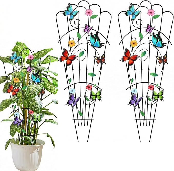 LEIFIDE 2 Pcs 33in Plant Trellis for Climbing Plants Indoor, Butterfly Expandable Large Metal Trellis for Potted, Heavy-duty Tall Rustproof Houseplant Support for Flowers Vine Ivy Pothos Hoya Monstera LEIFIDE