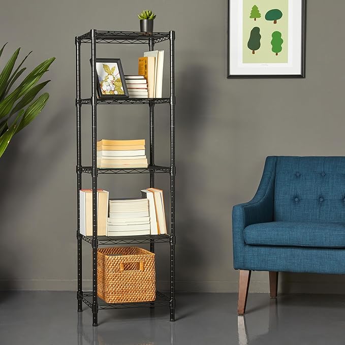 Amazon Basics 5-Shelf Tower Adjustable Storage Shelving Unit for Garage, Rust-Resistant Steel, 150 lbs Per Shelf, 16"W x 16"D x 54"H, Black AmazonBasics