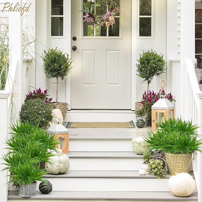 6Pcs Artificial Grass Fake Plants 17.3in 16 Leaves Outdoor Fake Grass UV Resistant Greenery Plastic Plants for Home Window Garden Office Patio Hanging Planter Pathway Front Porch Décor Phliofd