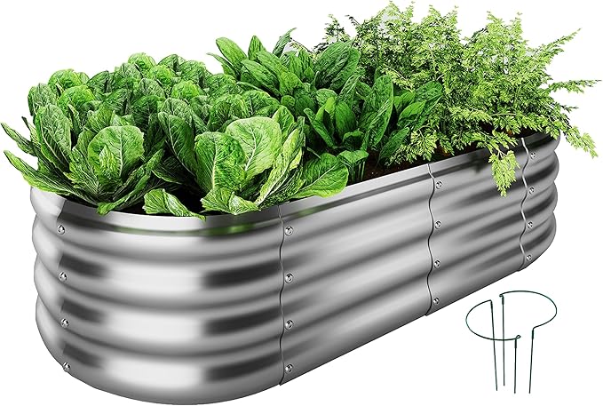 Galvanized Metal Raised Garden Bed Kit, 4x2x1ft Outdoor Planter Box, Garden Grow Bed for Vegetables, Flowers, Patio Gardening ZFHgarden