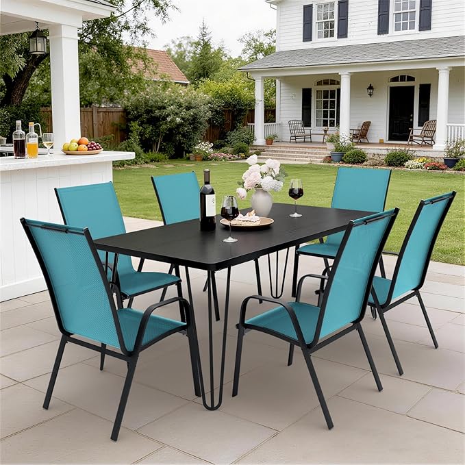 JEAREY Patio Dining Chairs Set of 6, Outdoor Stackable Dining Furniture Set, All Weather Dining Set for Lawn, Garden, Backyard, Poolside, Peacock Blue JEAREYOutdoorsCollection