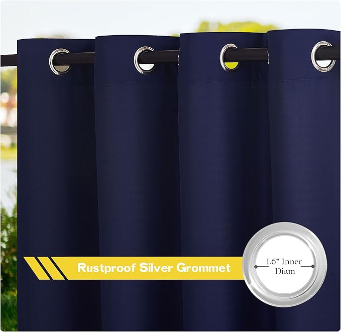 NICETOWN Canvas Outdoor Curtains for Patio Waterproof Extra Long 108" Length, 2 Panels Thermal Insulated Top and Bottom Grommet Privacy Vertical Drapes for Porch/Gazebo, 55" Wide, Dark Blue NICETOWN
