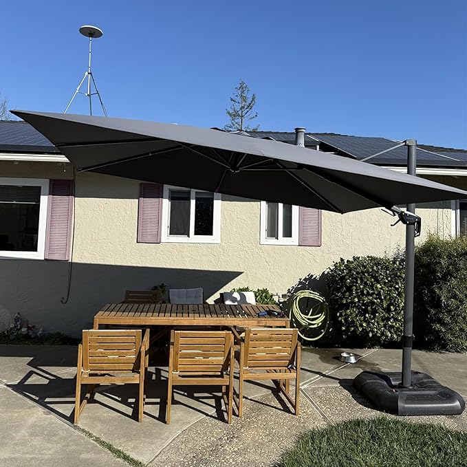 PURPLE LEAF 11' X 8' Left-right Tilting Patio Umbrella Outdoor Cantilever Swivel Rectangle Umbrella with Tilt Aluminum Offset Umbrella with 360-degree Rotation for Garden Deck Pool Patio Light Grey PURPLELEAF