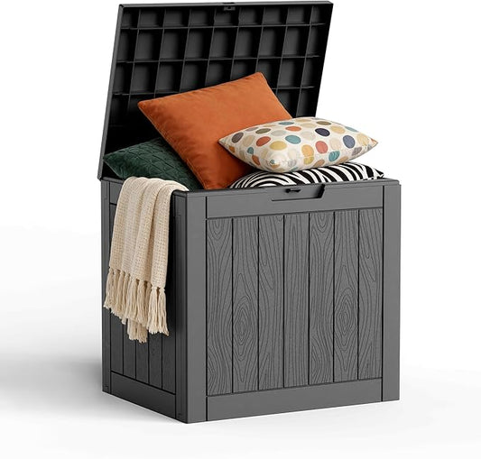 30 Gallon Outdoor Deck Box, Lockable Waterproof Outdoor Storage Boxes For Garden Tools,Indoor Cushions,Accessories Outside Storage Resin Weatherproof Container(Black) MAIUSCOLI