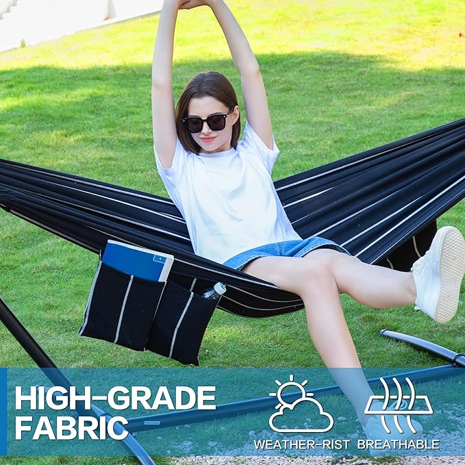 PNAEUT Double Hammocks with Stand for Outside, Portable Space Saving Heavy-Duty Steel Stand for Indoor Outdoor Patio with Carrying Bag, 450 lbs Capacity (Chasm) PNAEUT