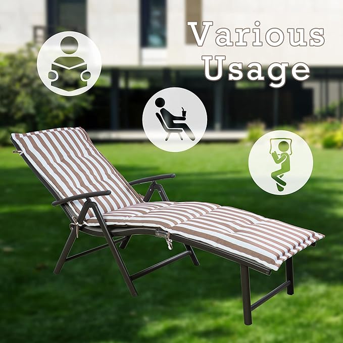 Kozyard Cozy Aluminum Reclining Lounge Chair - Perfect for Beach, Yard, Pool, and Patio Outdoor Chaise Lounge with Drink Holder, Weather Free Adjustable Assemble Free Beige Strip Kozyard