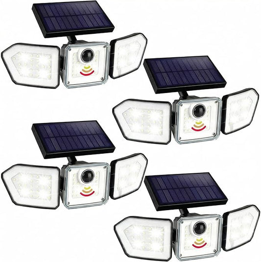Bionic Flood Light 4 Pk Solar Lights Outdoor Waterproof, Ultra Bright 89 LEDs, 3 Heads Wide Angle Motion Sensor Outdoor Lights for Security, Wall, House, Spot Light, IP65 Waterproof – Stakes Included BellHowell