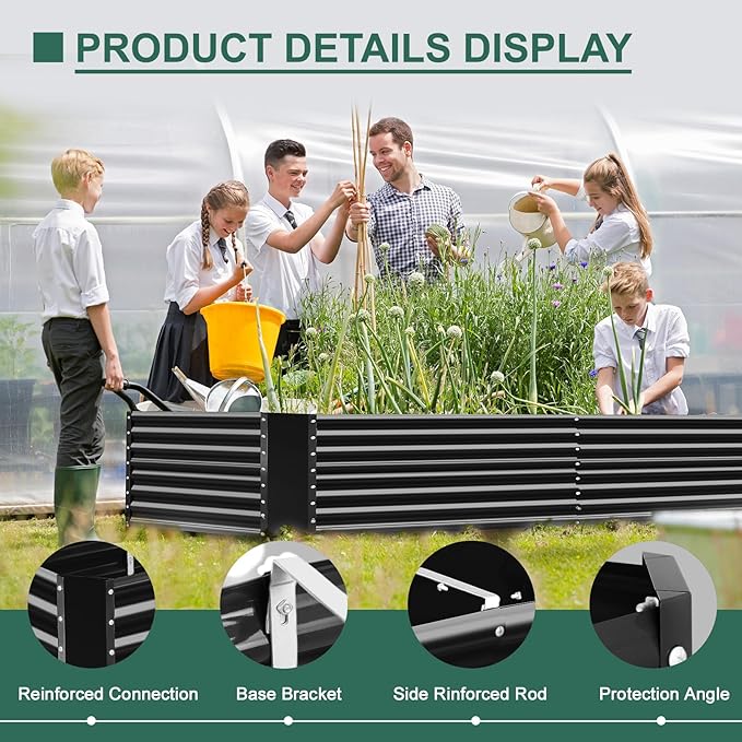 Land Guard 6x3x3ft Rectangular Galvanized Raised Garden Beds, Large-Capacity Metal Planter Box Outdoor, Durable Deep Raised Garden Bed 3ft Tall, Raised Beds for Gardening Vegetables, Dark Grey LandGuard