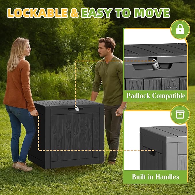 35 Gallon Resin Deck Box with Lockable Latch, Waterproof UV-Resistant Multi-Purpose Outdoor Storage for Patio Cushions, Garden Tools & Package Storage, Black KFY