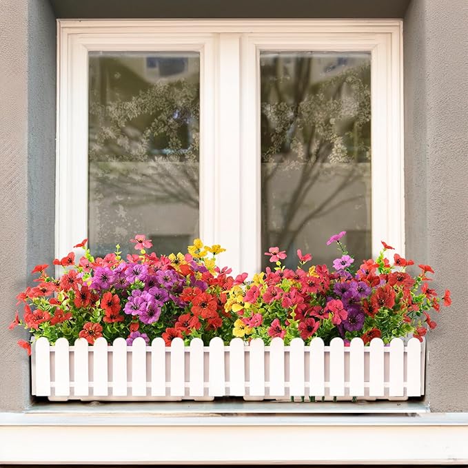 Artificial Flowers Faux Plants Outdoor Fake Flowers Spring Decor,12 Bundles Outdoor Flower Plastic Plant Colorful Daisy UV Resistant for Porch Patio Yard Garden Pot Planters ZFProcessArtificialFlowers