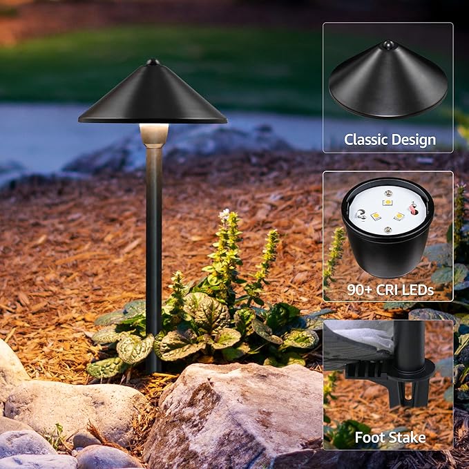 SUNVIE Low Voltage Landscape Lights 3W LED Pathway Lights Low Voltage 3000K Landscape Lighting 12-24V Waterproof Aluminum Wired Landscape Path Lights for Garden Walkway Yard ETL Listed Cord, 12 Pack SUNVIE