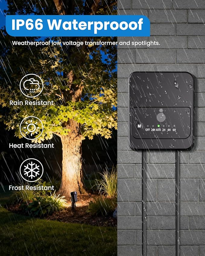 ZZXX All-in-One Low Voltage Landscape Lighting Kit, 12-Pack LED Landscape Lights with Transformer 100FT Wire and Connectors, 2700K Waterproof Landscape Spot Lights for Garden Yard House Tree ZZXX