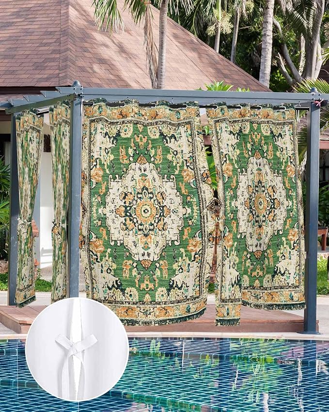 Ombre Green Boho Outdoor Curtains for Patio Waterproof, Grommet Privacy Curtain Drapes Weatherproof Outside Curtains for Porch GazeboPergola Cabana 1 Panel 54x108inch Vintage Ethnic Tribal Geometric Rootora