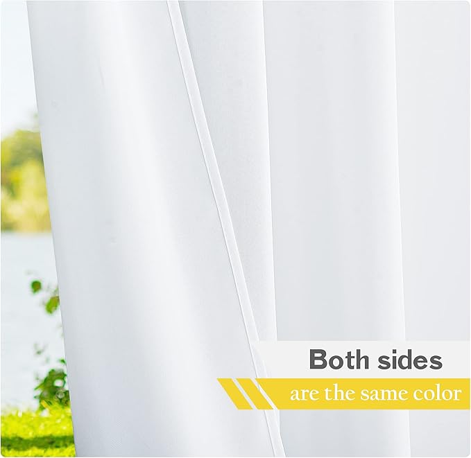 NICETOWN 2 Panels Waterproof Outdoor Curtains for Patio, Tab Top Indoor Outdoor Window Treatments Thermal Insulated Porch Panels Privacy for All Season, W55 x L95, Pure White NICETOWN