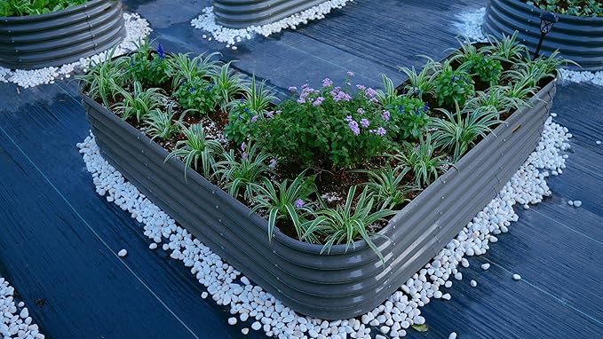 A ANLEOLIFE 12-Pack Galvanized Raised Garden Beds Outdoor, 18" Deep Modular Metal Planter Box Kit, Whole Backyard Farm Garden System with Oval Heart & Round Beds for Vegetable & Flowers, Quartz Grey AAnleolife
