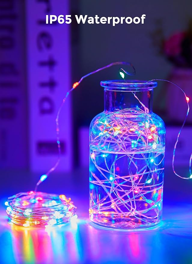 Minetom Solar String Lights for Outside, 33Ft 100 LED Outdoor Solar Fairy Lights, 8 Modes Balcony Lights for Tree Patio Christmas Party Wedding Decor 4PC Minetom