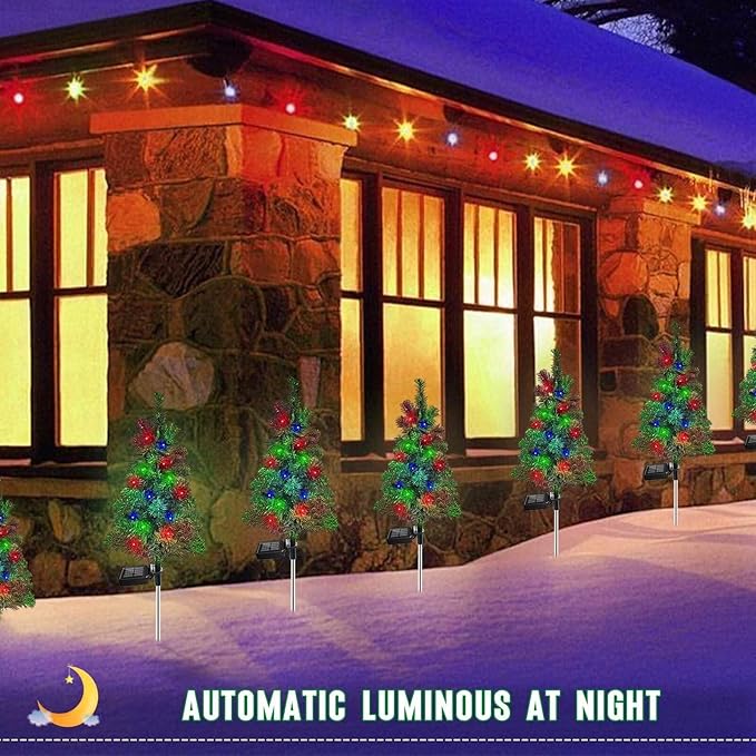 Solar Christmas Tree Garden Stake Lights Waterproof Christmas Decorations Tree Lights Outdoor Xmas Tree Light Christmas décor Pathway Lights Patio Yard (Color, 2pcs FANFX