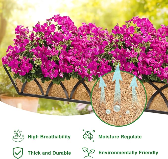Y&M 4pcs 24“ Through Coco Liners Coconut Fiber Liner, Pre-Formed Replacement 24'' Coco Liner for Window Basket YM