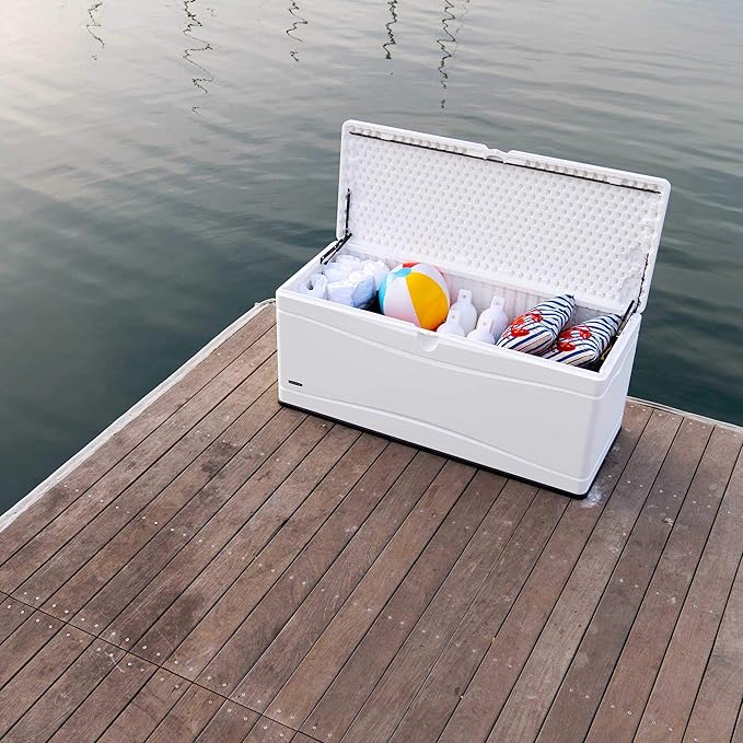 LIFETIME Outdoor Storage Deck Box, 130 Gallon, Arctic White, Lockable, UV-Protected, for Decks and Marine Docks Lifetime
