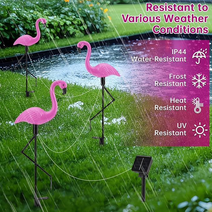 Flamingo Solar Lights,Outdoor Pink Flamingo Stake Light,Solar Powered Garden Lights,Yard Art Decor,Outside Garden Decorations,Outside Stick Lights,Outdoor Lights Waterproof (3pcs) Rootora