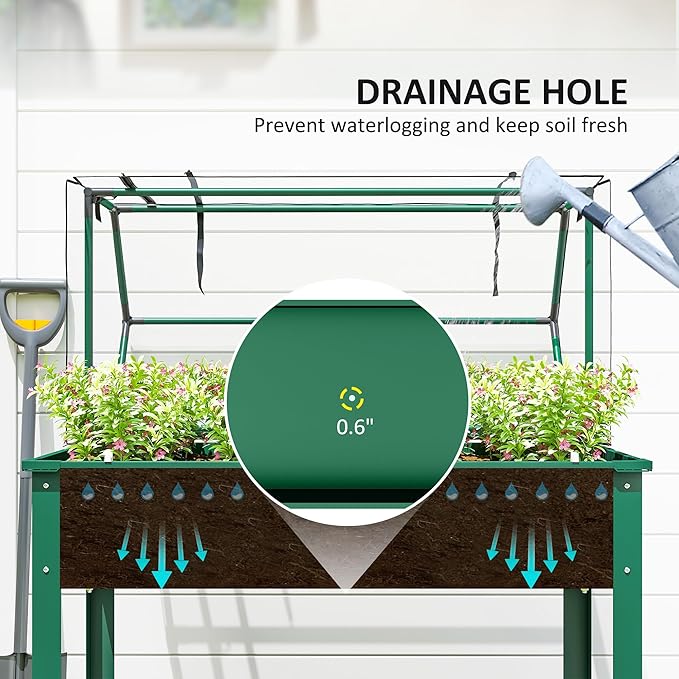 Outsunny Raised Garden Bed with Greenhouse Cover, Elevated Planter Box with Legs and Drainage Hole for Vegetables Flowers Herbs, 39.4" x 18.9" x 48.8", Green Outsunny
