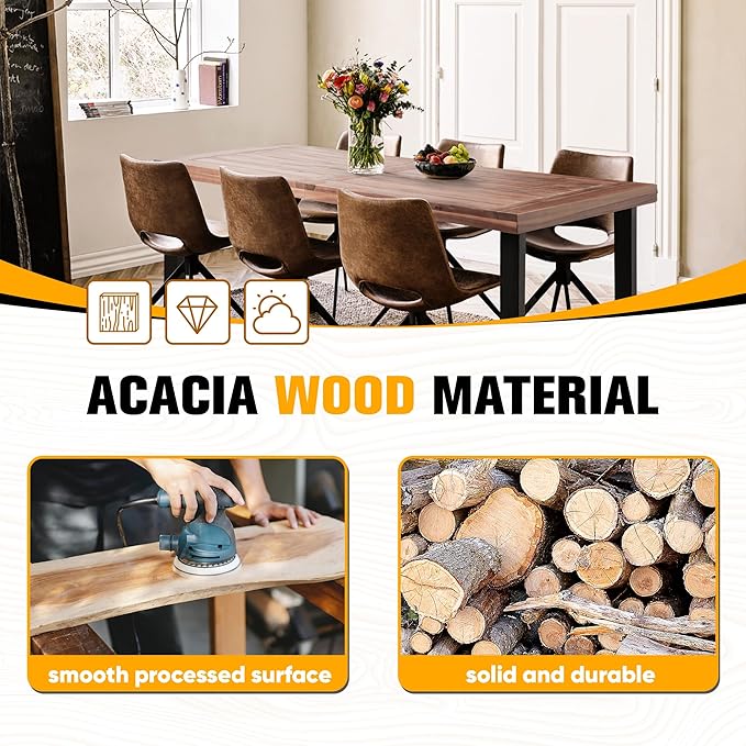 Flamaker Dining Table for 6 FSC Acacia Wood Indoor Outdoor Home Kitchen Table with Iron Legs Large Rectangular Patio Table for Deck, Sunroom (Walnut) Flamaker