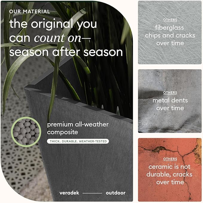 Veradek V-Resin Indoor/Outdoor Taper Planter (Gray, 26 inch - 2 Pack with 2 Saucer Trays) VeradekOutdoor
