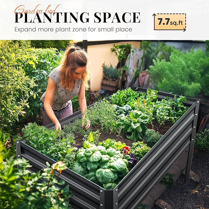 KING BIRD Large Raised Garden Bed with Legs Galvanized Elevated Planter Box 48×24×32 in for Backyard, Patio, Balcony, 400lb Capacity, Dark Grey 2pcs KINGBIRD