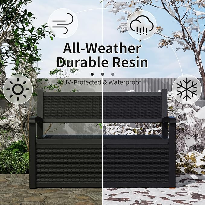 80 Gallon Outdoor Storage Bench Deck Box Waterproof Lockable,Outdoor Storage Furniture for Patio,Garden and Porch,Tools and Cushions（ Black） OutdoorLivingPerfected