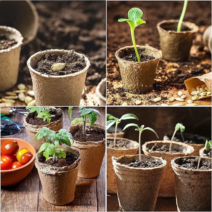JERIA 50-Pack 3.15 Inch Peat Pots for Seedling with 50 Pcs Plant Labels,Outdoor Garden Germination Nursery Pots,Biodegradable Seed Starter Pots Kits JERIA