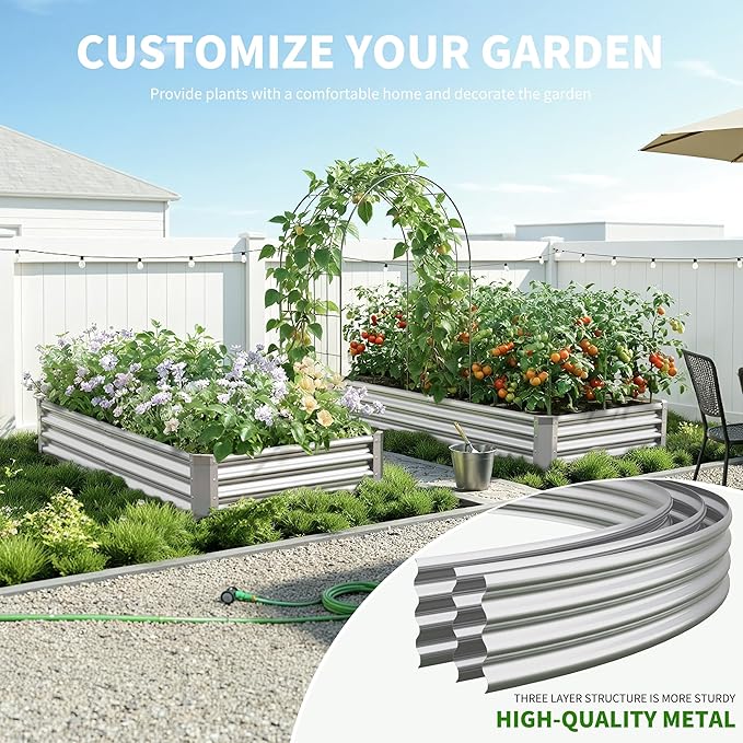 Galvanized Raised Garden Bed,Outdoor Planter Box Metal Patio Kit Planting Bed for Vegetables Flowers Herb (Galvanized, 6x3x1ft-2p) Anmiro
