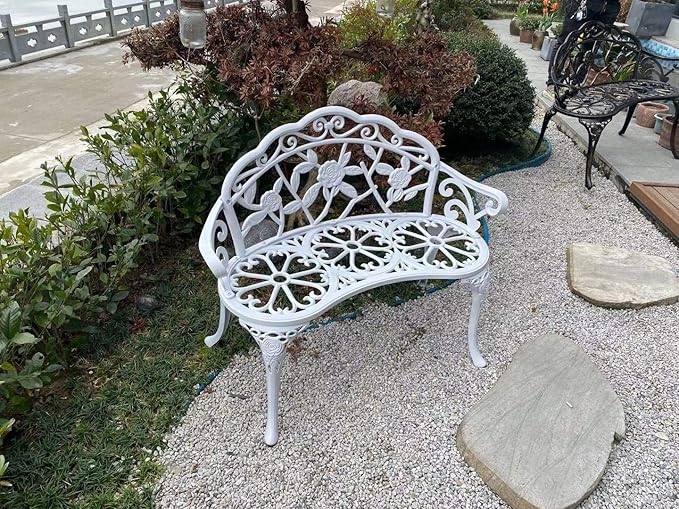 Patio Balcony Bench Double Seat, Anti-Rust Cast Aluminum Patio Garden Bench for Park Yard Outdoor Furniture White.1 C%2FG+patio+casa