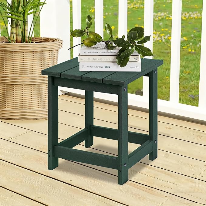 LZRS Adirondack Square Outdoor Side Table for Patio, Pool Composite Patio Table,HDPE End Tables for Backyard,Pool, Indoor Companion, Easy Maintenance & Weather Resistant(Dark Green) LZRSPET