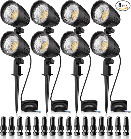 MEIKEE 7W 800lm Low Voltage Landscape Lights, 12V 24V LED Landscape Lighting with Connectors, 2700K IP66 Waterproof Outdoor LED Spotlights for Garden Pathway Yard Decoration (8 Pack) MEIKEE