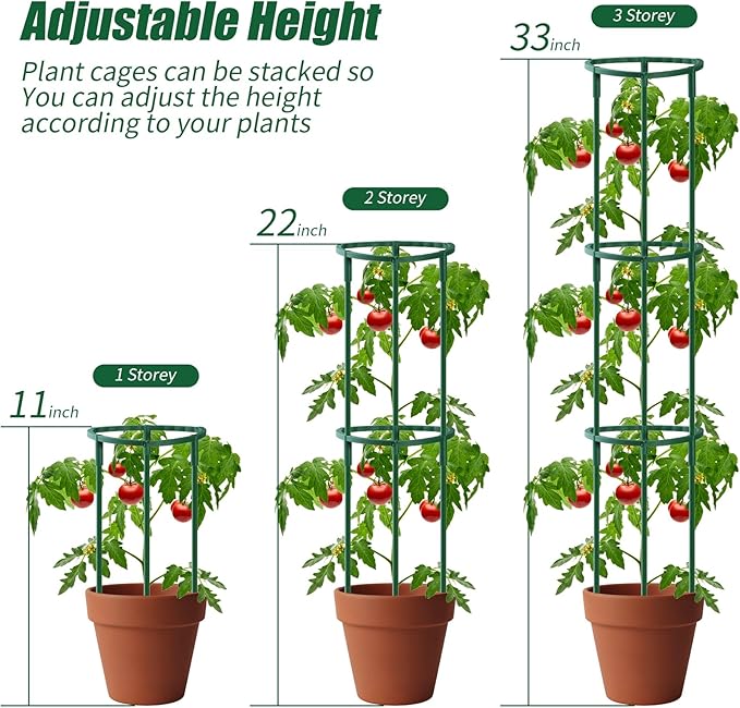 Uzoli 12 Pack Plant Support Stakes Sets - Versatile Plant Cages, Stackable 3 Tier Garden Flower Support，Plant Stakes for Indoor Outdoor Plants Tomato, Peony, Monstera, Hydrangea, Climbing Plants Uzoli