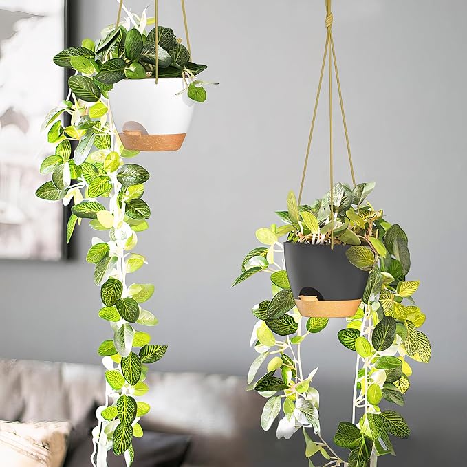 ZMTECH 6.5 Inch Hanging Planters for Indoor Outdoor Plants, 2 Pack Self Watering Hanging Plant Pots with Drainage Holes and Removable Saucer, Plastic Flower Hanging Pots with Watering Lip (Black) HighQualityGardeningTools
