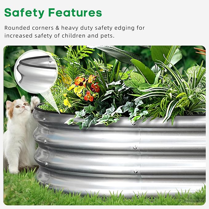 JERIA 8×4×1ft Oval Raised Garden Bed,Galvanized Raised Garden Bed Kit Outdoor Metal Gardening Planter Box for Vegetable, Fruits, Flower，Herbs JERIA