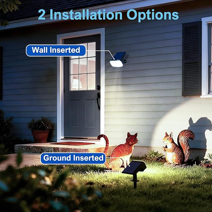 Solar Lights Outdoor Waterproof IP65, Super Bright LED with Lens, 6500K 2 Lighting Modes, Solar Powered Yard Garden Solar Spot Lights for Outside Landscape Auto On/Off -2 Pack JEJOT