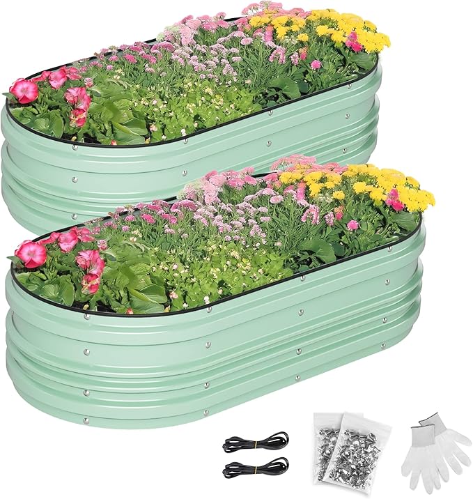 WORKPRO 2PK 4x2x1ft Galvanized Raised Garden Bed Set, Rust & Corrosion Protection, Easy Assembly, Safe Edge, Ideal for Vegetables & Flowers, Light Green WORKPRO