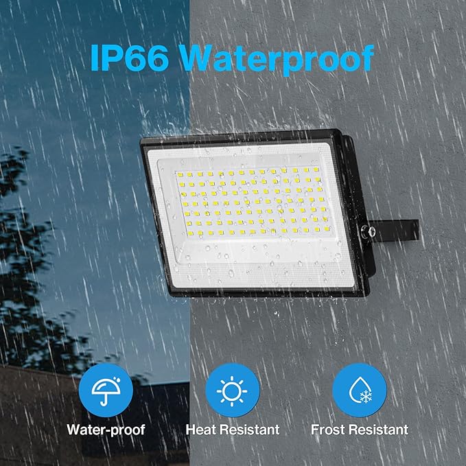 Olafus 2 Pack 130W LED Flood Light Outdoor, 13000lm LED Work Light with Plug, IP66 Waterproof Exterior Security Lights, 6500K Daylight White Outside Floodlights for Playground Yard Stadium Lawn Olafus
