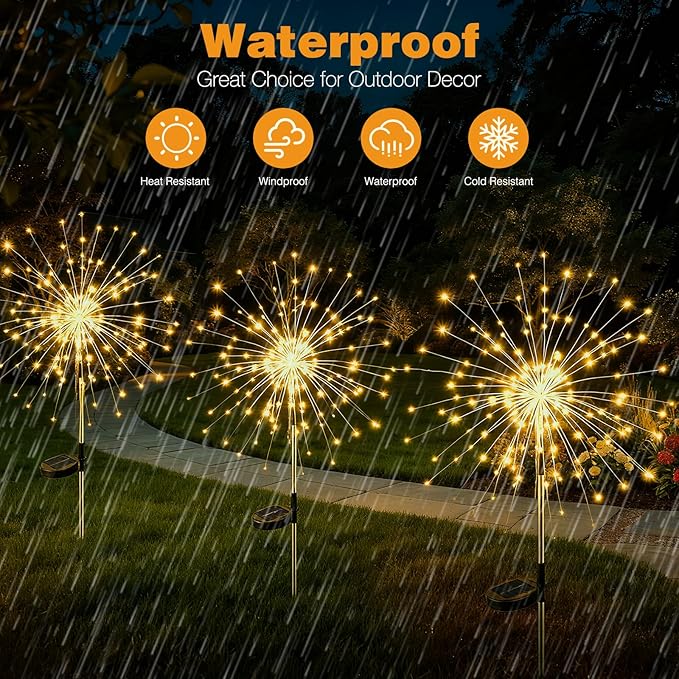 btfarm 1 Pack Solar Garden Lights Outdoor, 8 Modes Firework Lights Solar Powered, Waterproof Twinkle Fairy Light Outside for Yard Patio Pathway Pool Christmas Party Decorative, Warm White btfarmdecorativelighting