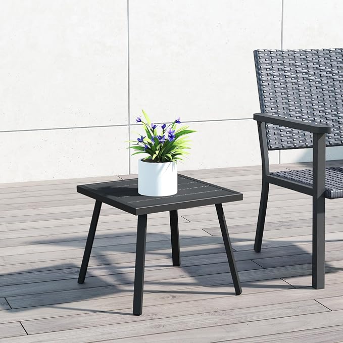C-Hopetree Small Metal Outdoor Coffee Side Table for Outside Patio, Square, Black C-Hopetree