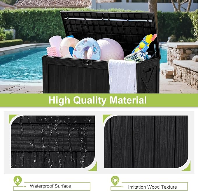 Greesum 120 Gallon Deck Box, Resin Outdoor Storage Container for Patio Furniture, Garden Tools, Pool Accessories, Weatherproof, Lockable, Black BuynowfromGreesum