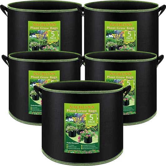 NACHLYNN 5-Pack 10 Gallon Grow Bags with Handles Thickened Nonwoven Fabric Pots Heavy Duty Aeration Fabric Pots Plant or Fruits Flowers Plant Createyourownlifestory