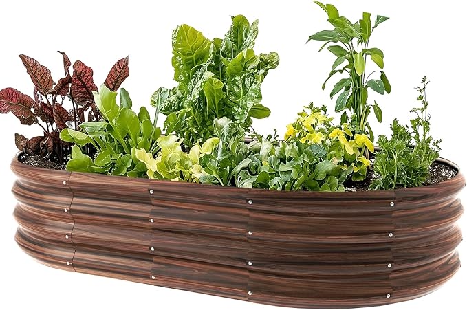 5x3x1ft Oval Galvanized Raised Garden Bed Outdoor 9-in-1 Large Metal Modular Planter Box Raised Beds for Gardening,Vegetables,Fruits,Flowers & Herbs (Brown) IDEAFAMILY