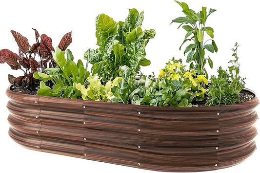 5x3x1ft Oval Galvanized Raised Garden Bed Outdoor 9-in-1 Large Metal Modular Planter Box Raised Beds for Gardening,Vegetables,Fruits,Flowers & Herbs (Brown) IDEAFAMILY