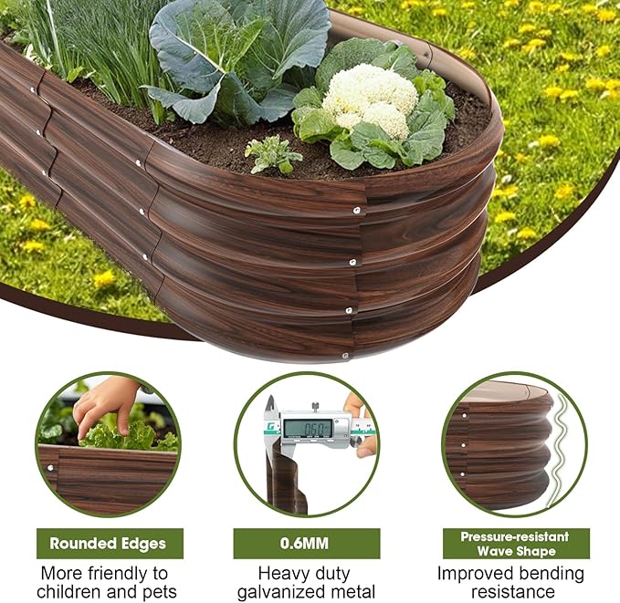 4x2x1ft Oval Galvanized Raised Garden Bed Outdoor 9-in-1 Large Metal Modular Planter Box Raised Beds for Gardening,Vegetables,Fruits,Flowers & Herbs (Brown) IDEAFAMILY