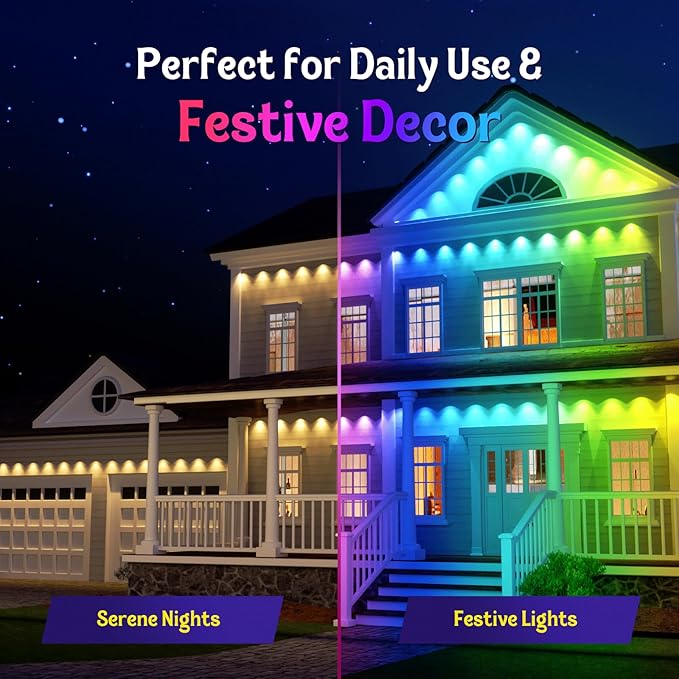 Fitop Permanent Outdoor Lights, 100FT RGB LED Eaves Light for Home, IP67 Waterproof Outdoor Strip Light, Extendable, DIY Scene Modes, Music Sync, App/Remote Control Fitop